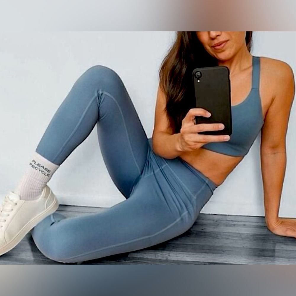 Girlfriend Collective Blue Grey Moon Compressive High Rise Activewear Legging